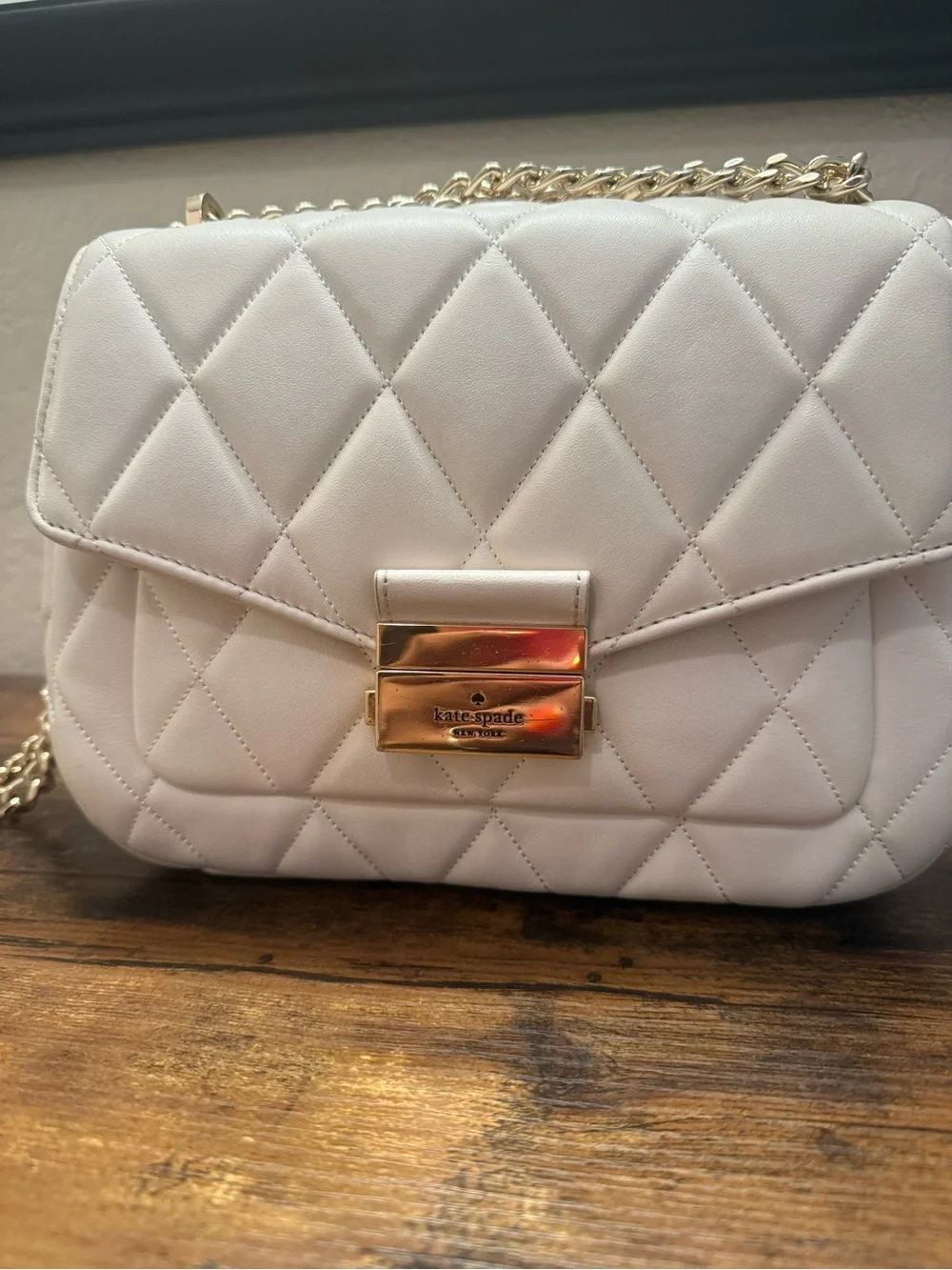 kate spade Quilted White Crossbody Bag with Gold Hardware